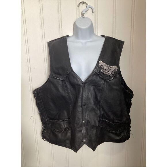 Tennessee Leather Women’s Leather Biker Vest Sz XL Black Harley Davidson - Picture 2 of 11